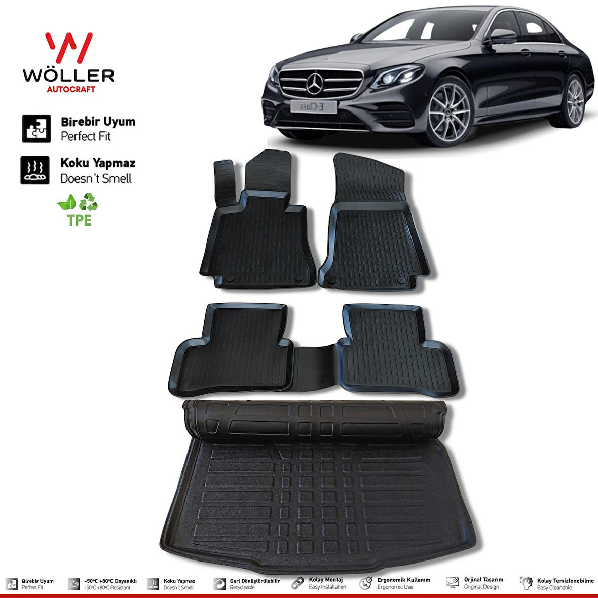 Mercedes E W213 Paspas Bagaj Havuzu 2014 2021 Arası 3D Wöller Ultraflex Set