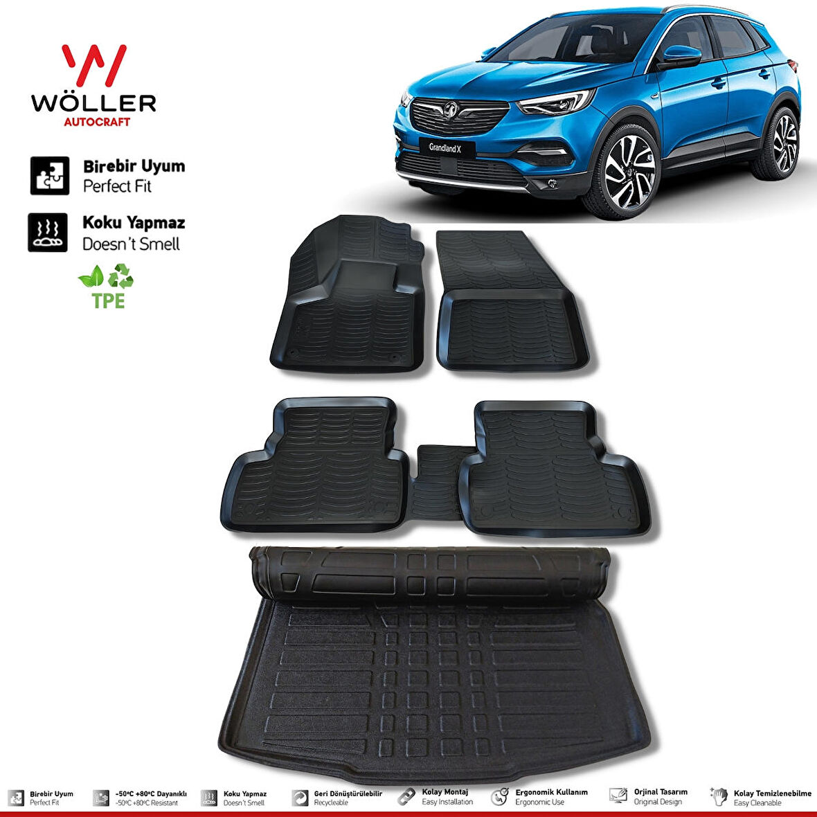 Opel Grandland X Paspas Bagaj Havuzu 2017 2021 Arası 3D Wöller Ultraflex Set
