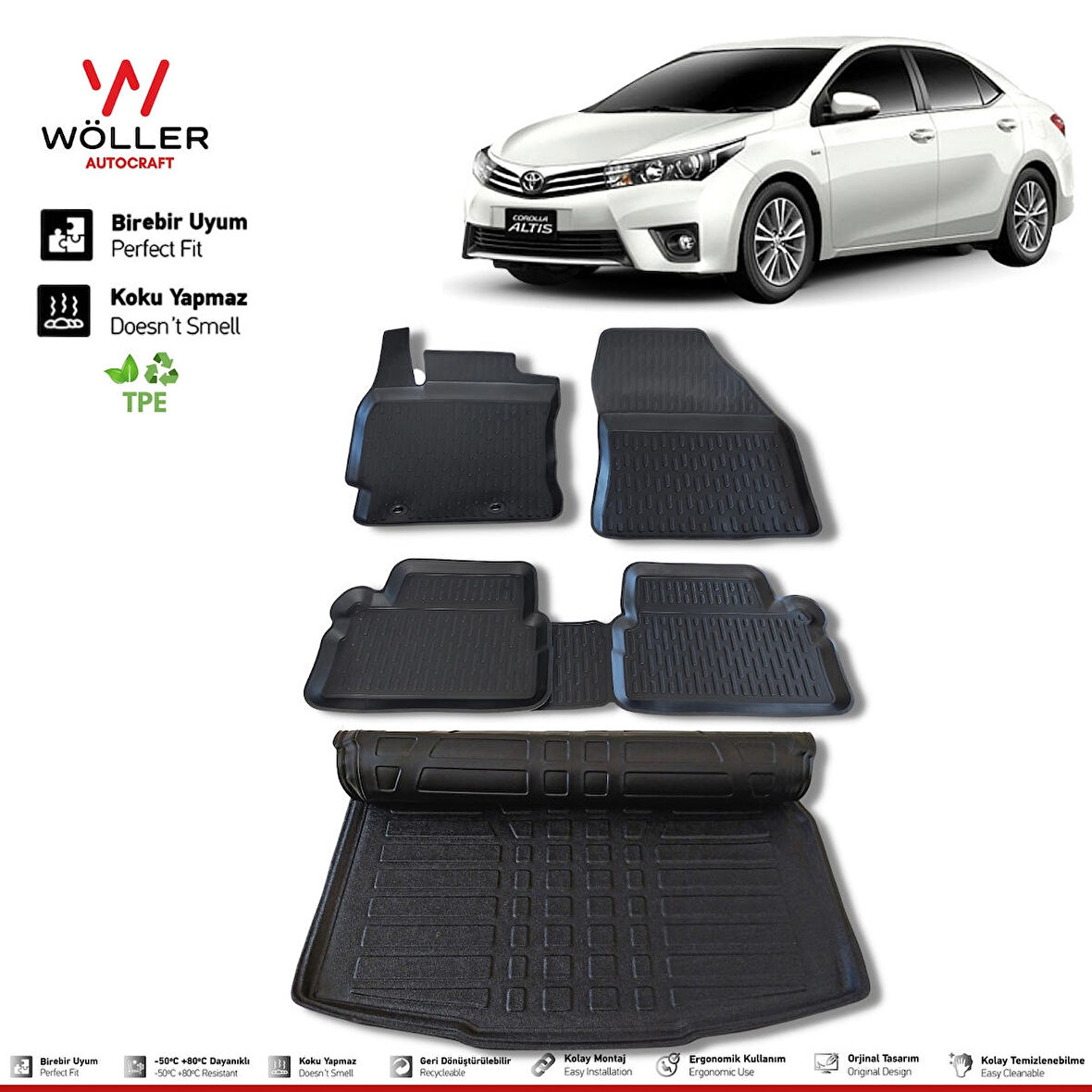 Toyota Corolla Paspas Bagaj Havuzu Set 2013 2018 Arası 3D Wöller Ultraflex Set
