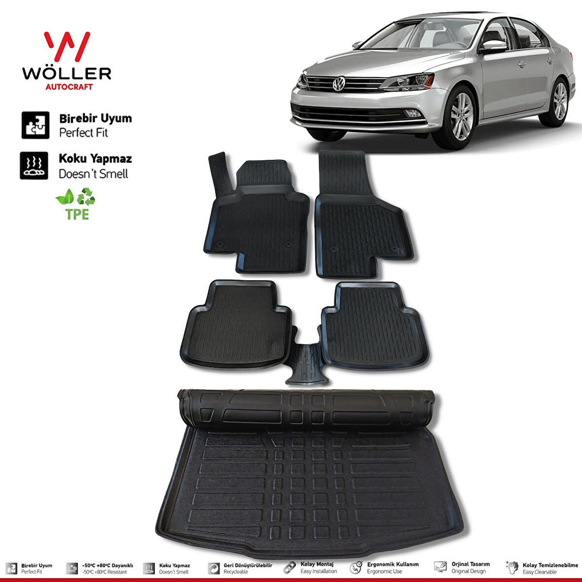 Volkswagen Jetta Paspas Bagaj Havuzu 2011 2019 Arası 3D Wöller Ultraflex Set