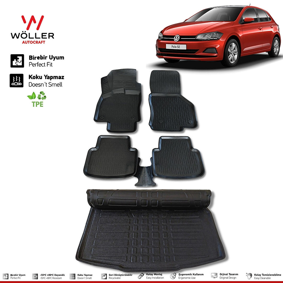 Volkswagen Polo Paspas Bagaj Havuzu 2017 2021 Arası 3D Wöller Ultraflex Set