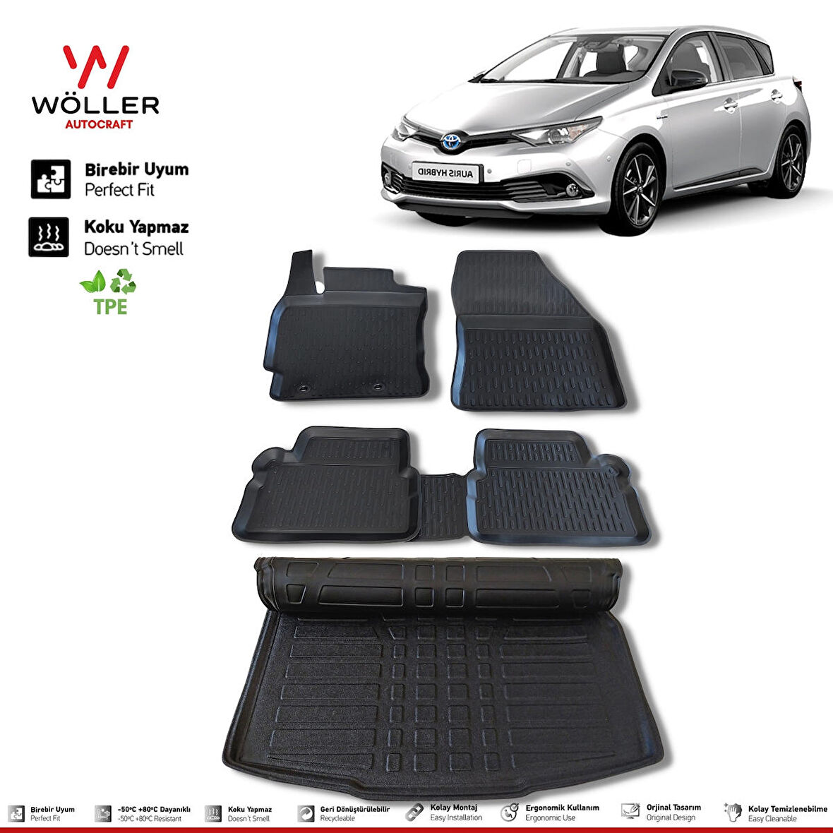 Toyota Auris Paspas Bagaj Havuzu Set 2013 2018 Arası 3D Wöller Ultraflex Set