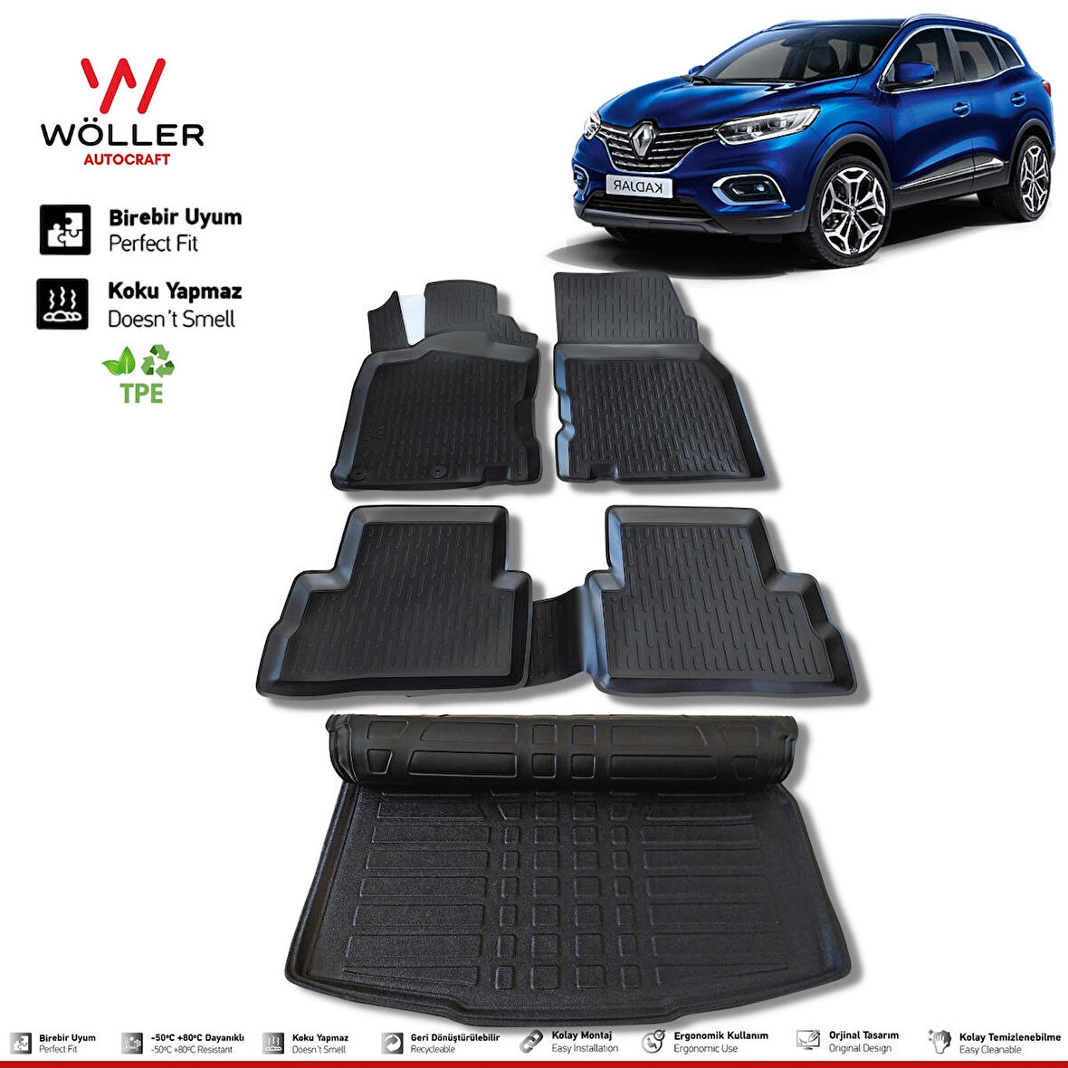 Renault Kadjar Paspas Bagaj Havuzu 2015 2021 Arası 3D Wöller Ultraflex Set