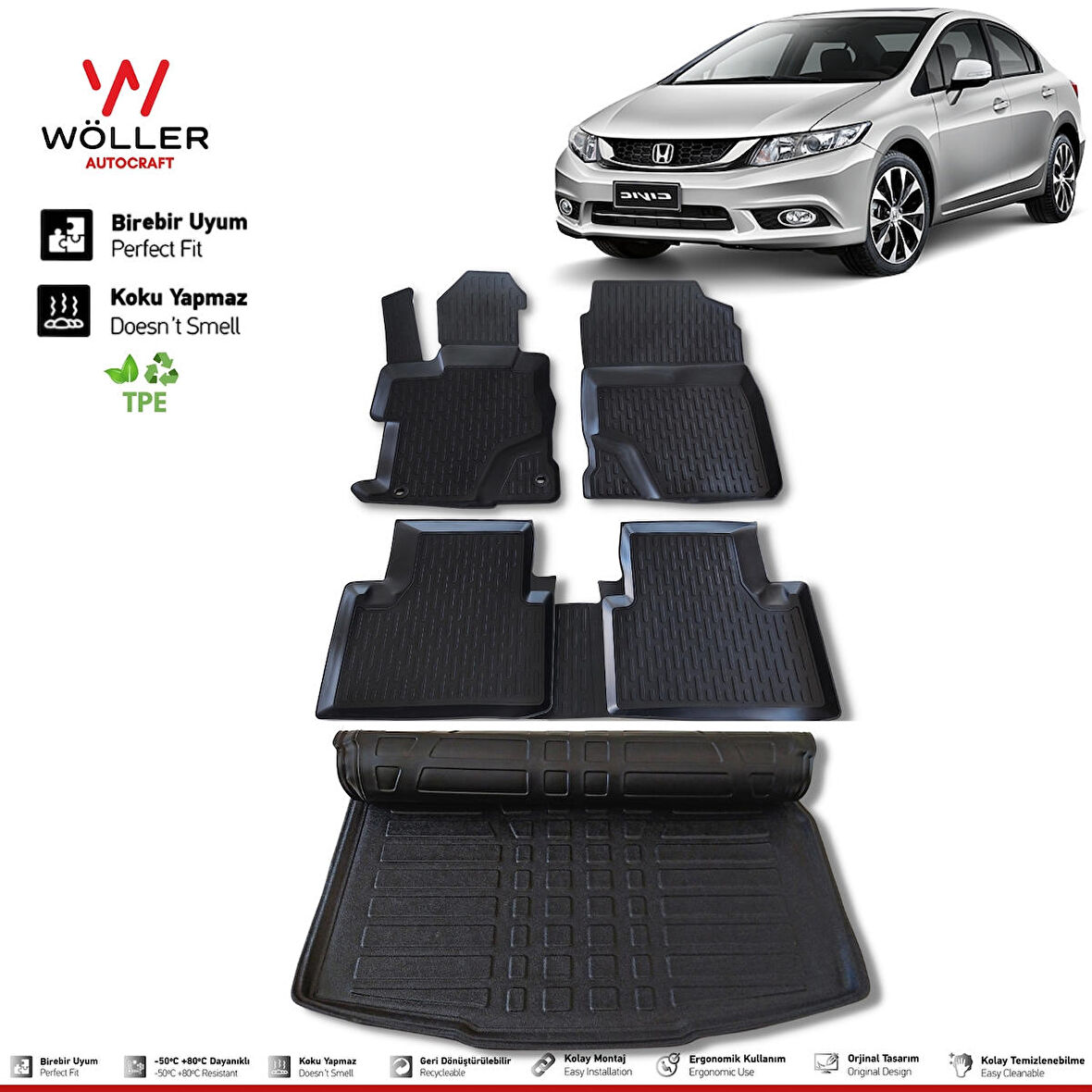 Honda Civic FB7 Paspas Bagaj Havuzu 2012 2016 Arası 3d Havuzlu Wöller