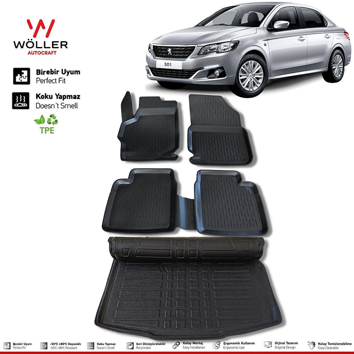 Peugeot 301 Paspas Bagaj Havuzu 2012 Sonrası 3d Havuzlu Wöller Ultraflex Set