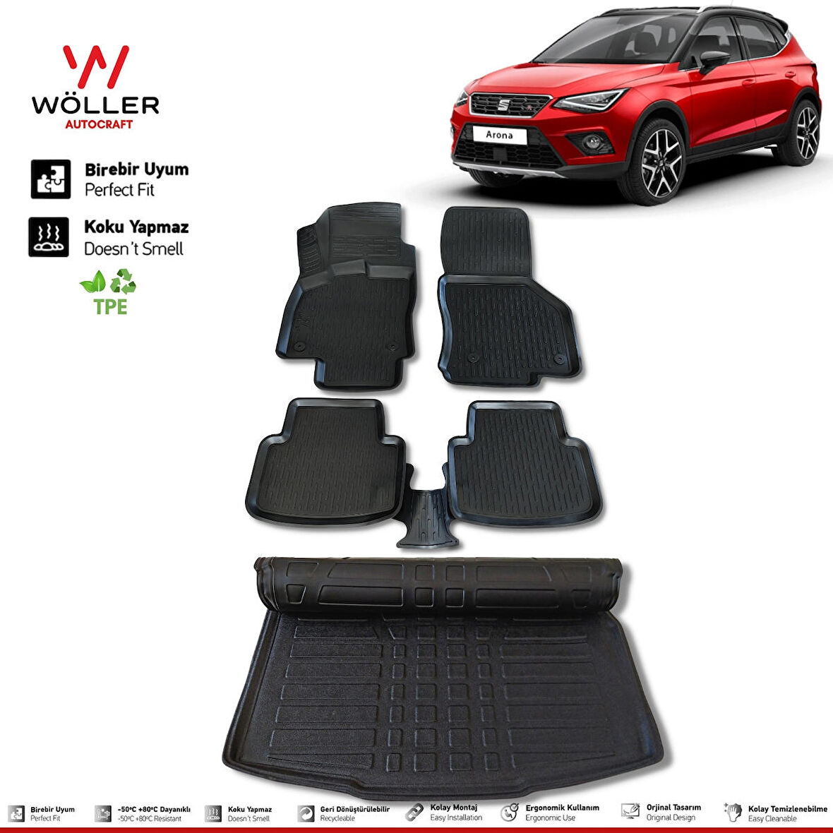 Seat Arona Paspas Bagaj Havuzu Set 2017 Sonrası Uyumlu 3d Wöller Ultraflex Set