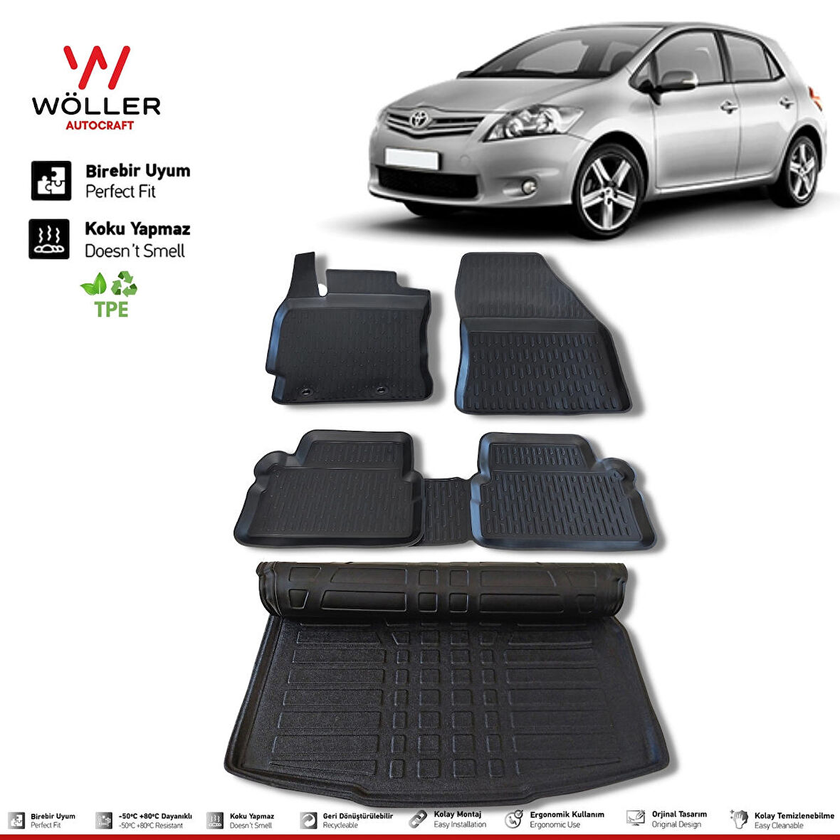 Toyota Auris Paspas Bagaj Havuzu Set 2007 2012 Arası 3d Havuzlu Wöller