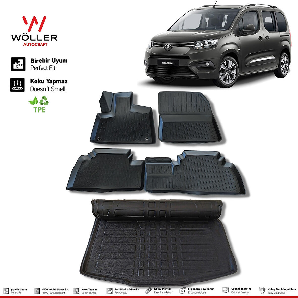 Toyota Proace City Paspas Bagaj Havuzu Set 2021 Sonrası 3d Havuzlu Wöller