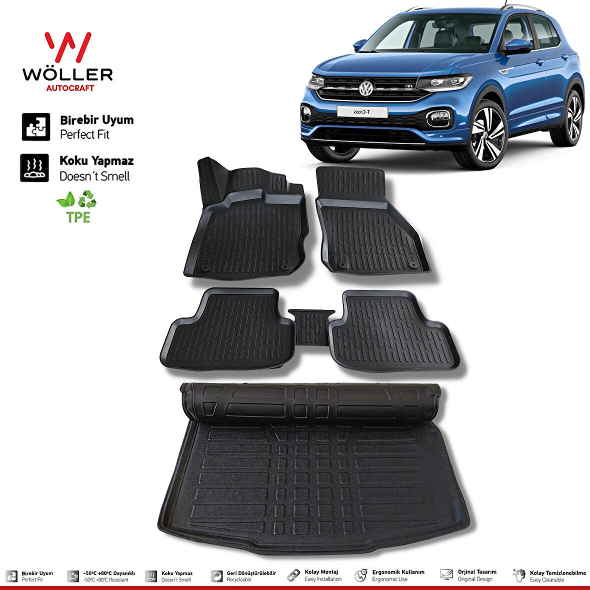 VW T Cross Paspas Bagaj Havuzu Set 2022 Sonrası 3d Ultraflex Set