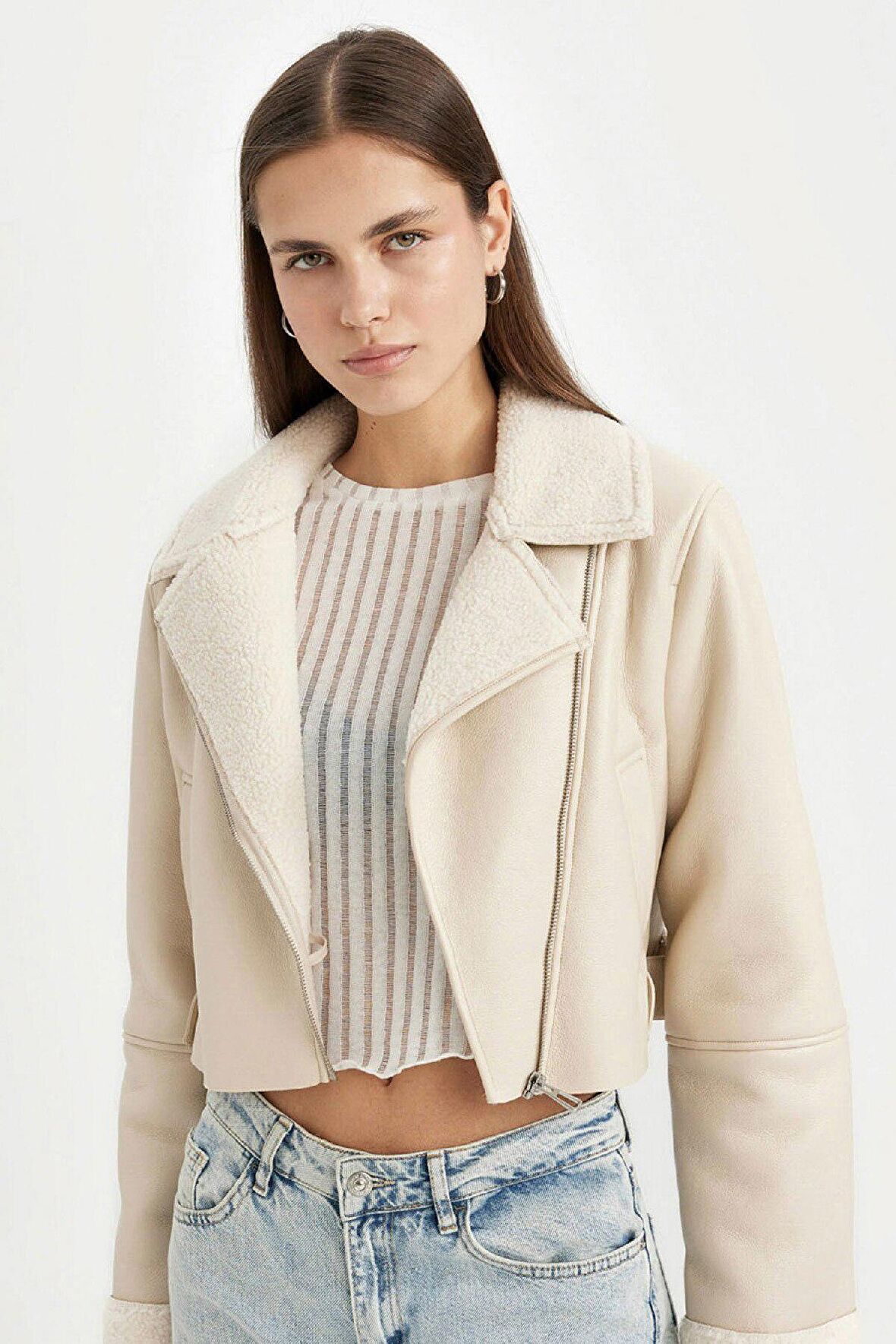 DeFacto Regular Fit Suni Kürk Astarlı Ceket Mont C1238AX24WNER238