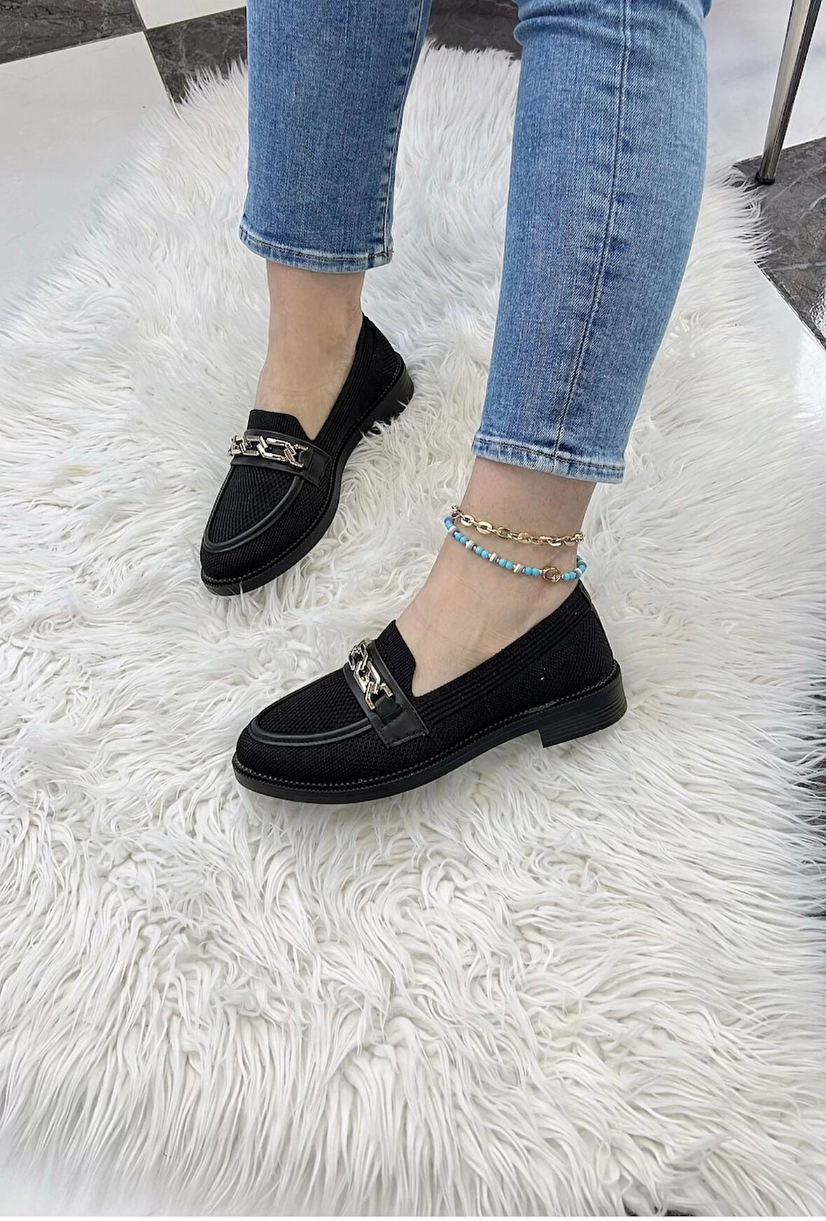 Tb-021 Terzi Bey Siyah Triko Siyah Taban U Toka  Günlük Kadın Ayakkabı