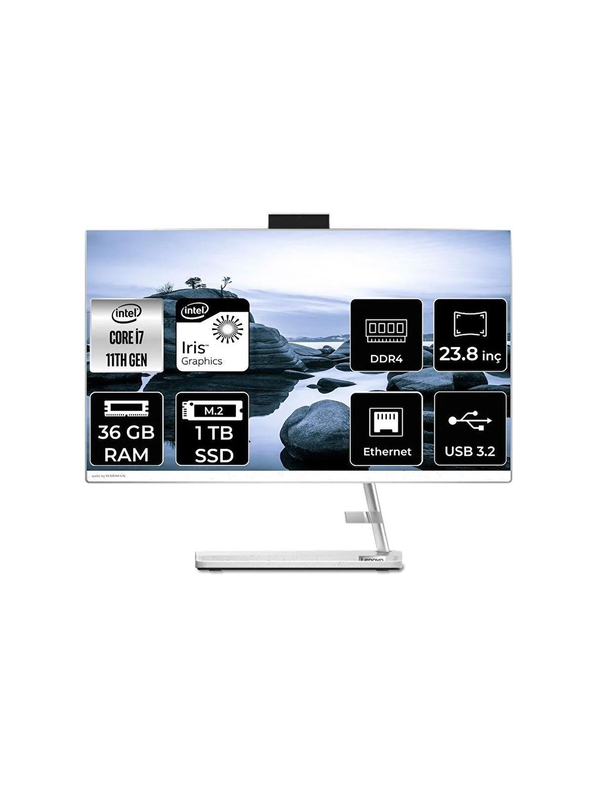 LENOVO IDEACENTRE 24ITL6 i7 1165G7 36GB RAM 1TB SSD 23.8" FHD FDOS ALL IN ONE PC F0G001BGTX