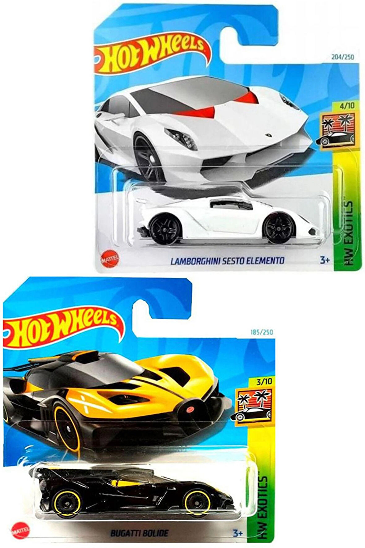 2 Araç Hot Wheels Set - Lamborghini Sesto Elemento & Bugatti Bolide - Sarı (1/64)