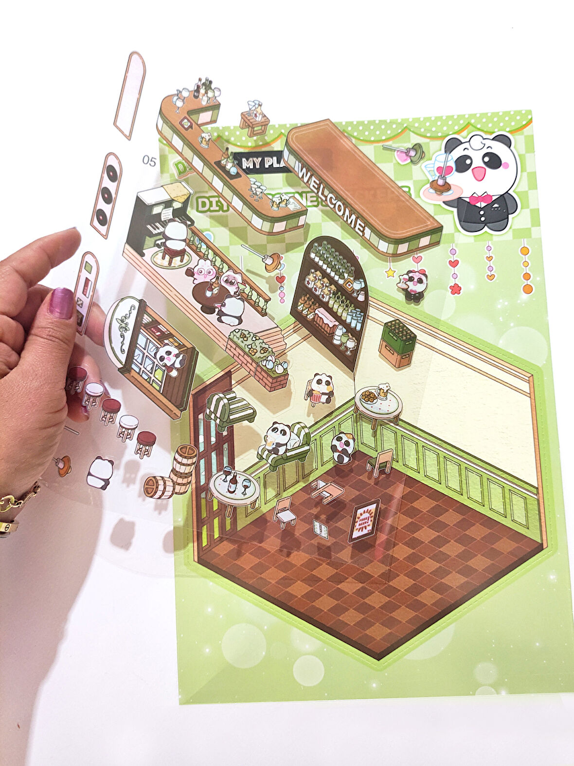 Kafe Dükkan izometrik Sticker Yapım Seti 3d Etiket Yapışkanlı Çıkartma - Panda (No:05)