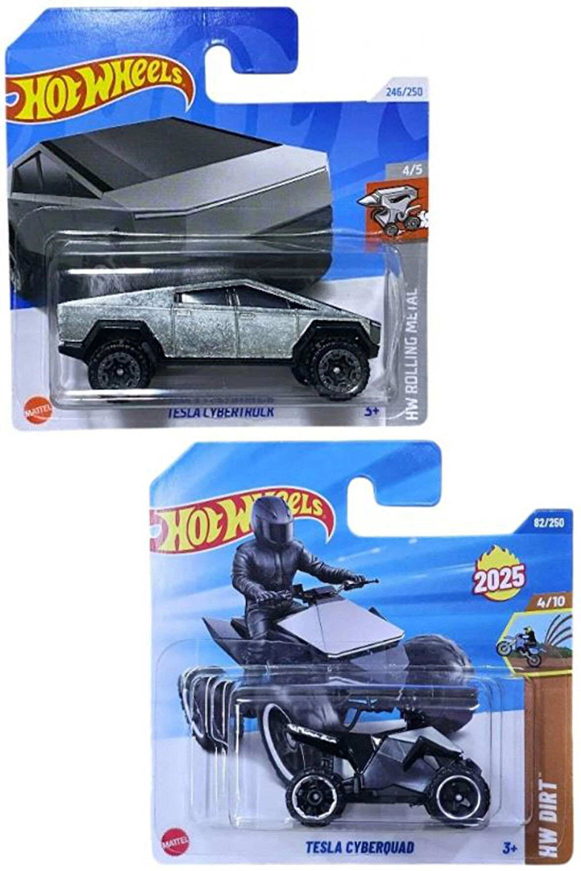 2 Araç Tesla Set - Hot Wheels Tesla Cyberquad & Tesla Cybertruck (1/64)