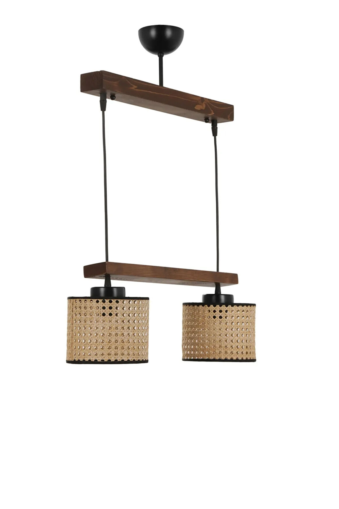 DAVİD 2 Lİ SIRALI CEVİZ RATTAN ABAJURLU SARKIT