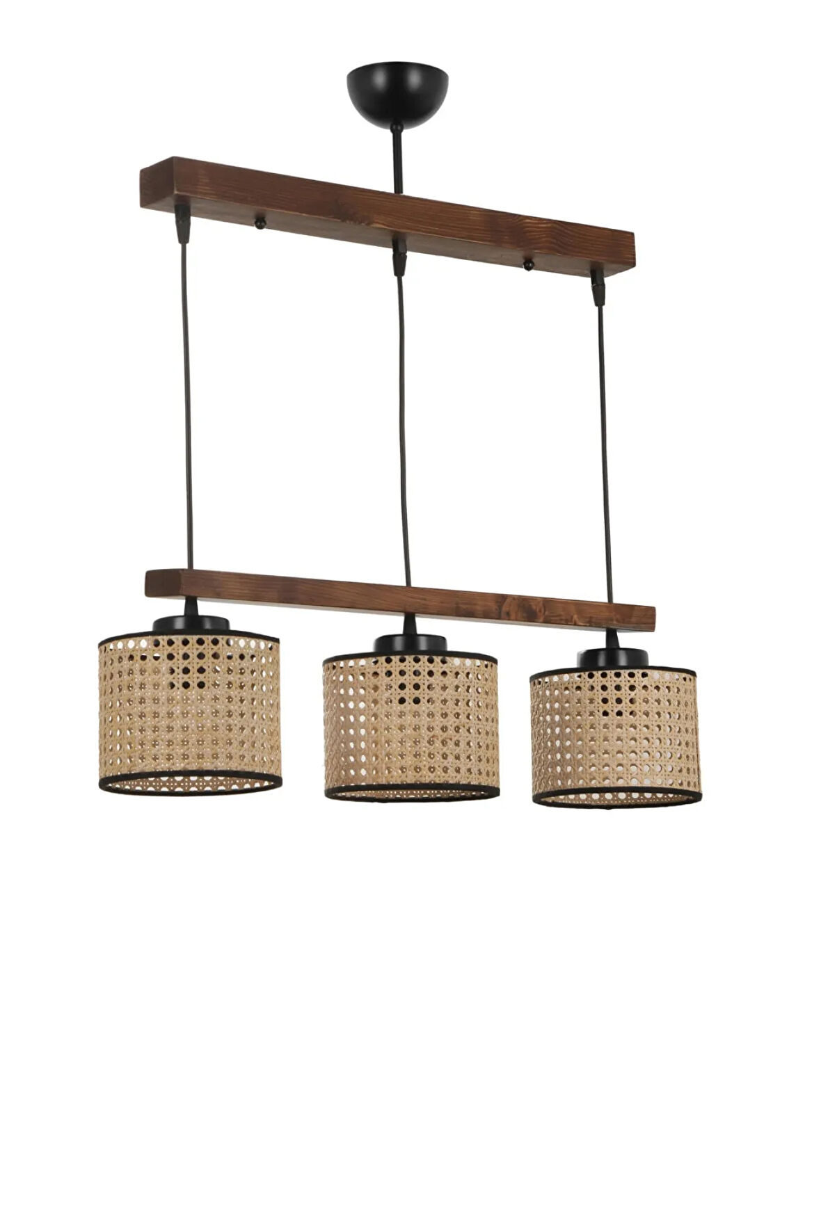 DAVİD 3 LÜ SIRALI CEVİZ RATTAN ABAJURLU SARKIT