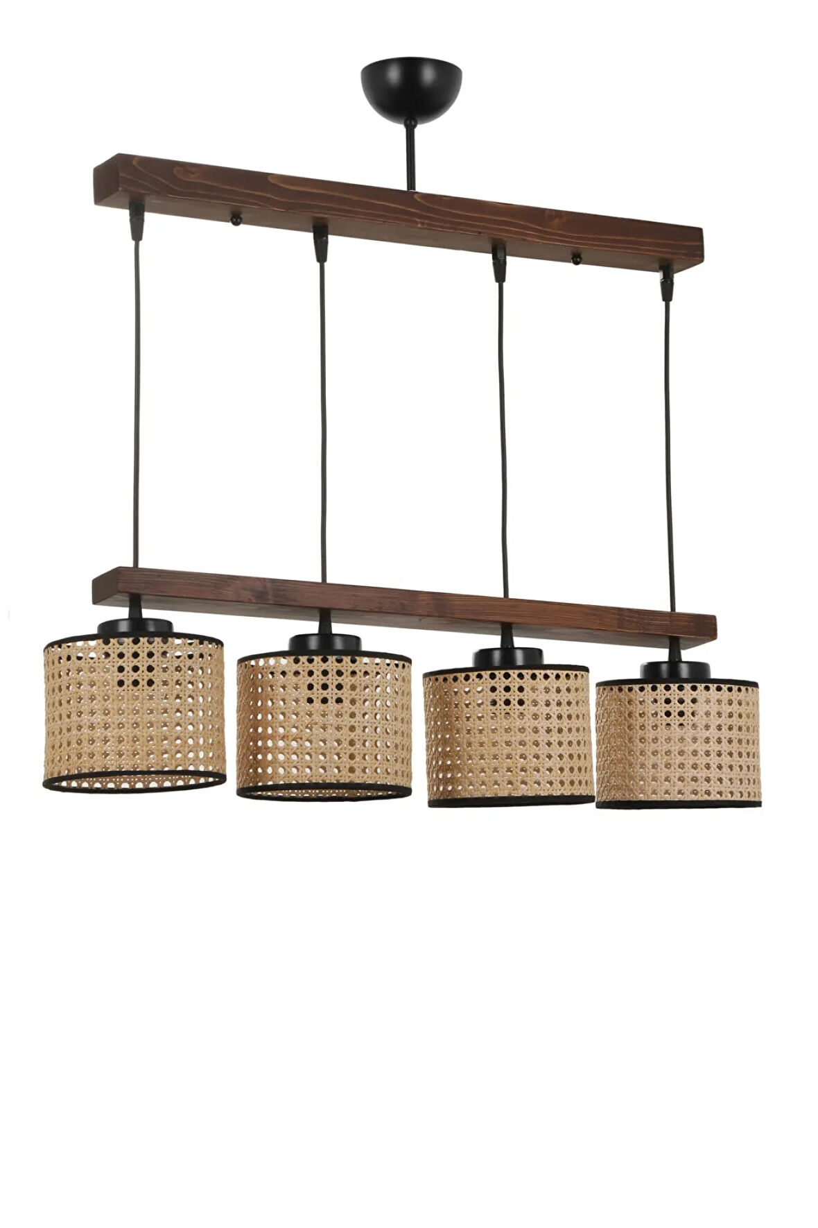 DAVİD 4 LÜ SIRALI CEVİZ RATTAN ABAJURLU SARKIT