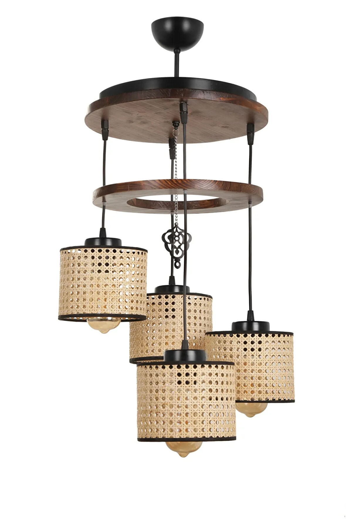 DAVİD 4 LÜ TEPSİLİ CEVİZ RATTAN ABAJURLU SARKIT