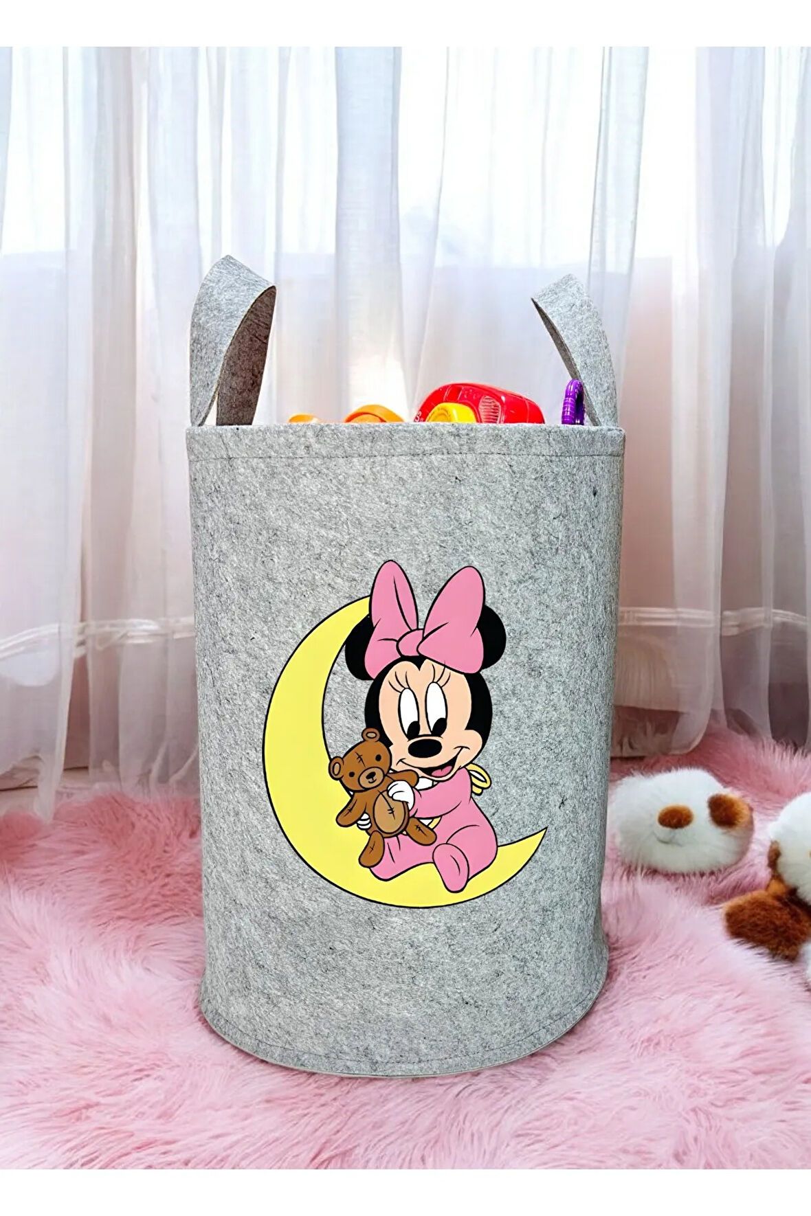 Unisex Minnie Desenli Bebek Çocuk Odası Düzenleyici Saklama Kutusu Oyuncak Kirli Sepeti 50X40 CM