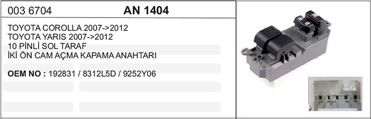 CAM KALDIRMA ANAHTARI TOYOTA COROLLA 2007-2012  IKI