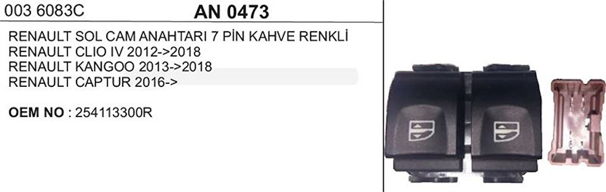 CAM KALDIRMA ANAHTARI SOL KAHVERENGİ RENAULT KANGOO IV/CLIO IV