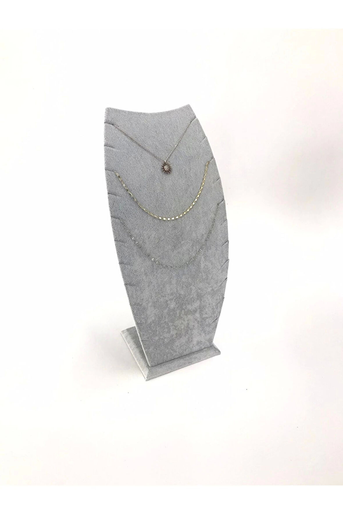Yerli Üretim Dubai Model Süet Kumaş Gri Renk 25/12 Cm Kolye -zincir Ayaklı Stand