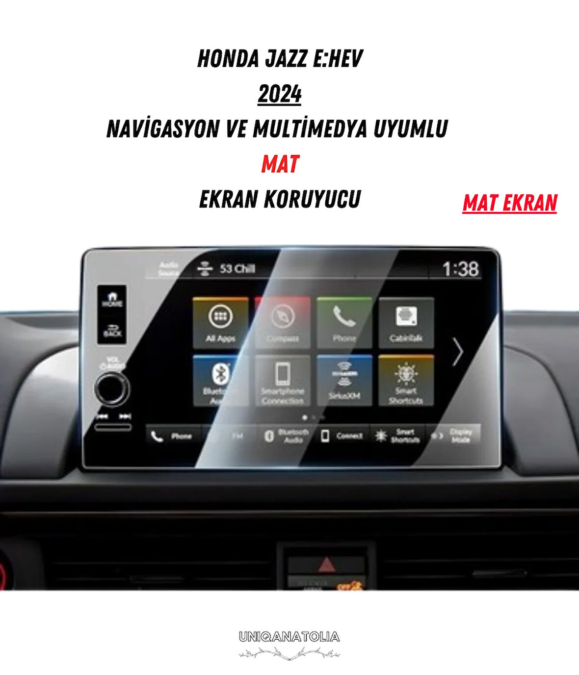 Honda Jazz e:HEV 2024 Navigasyon Multimedya Uyumlu Mat Ekran Koruyucu