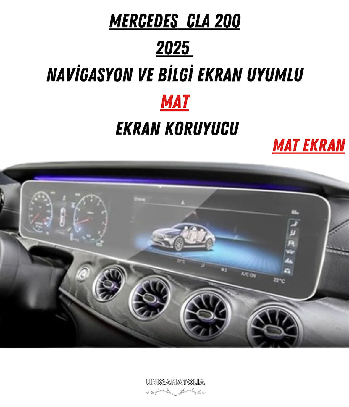 Mercedes CLA 200 2025 Navigasyon ve Bilgi Ekran Uyumlu Mat Ekran Koruyucu