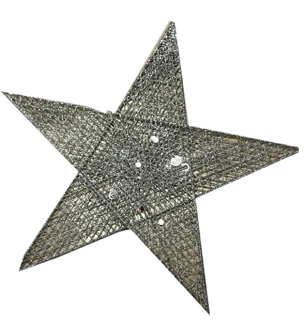 YILBAŞI GÜMÜŞ YILDIZ DEKOR SÜS TEK TARAFLI 3D 45 CM