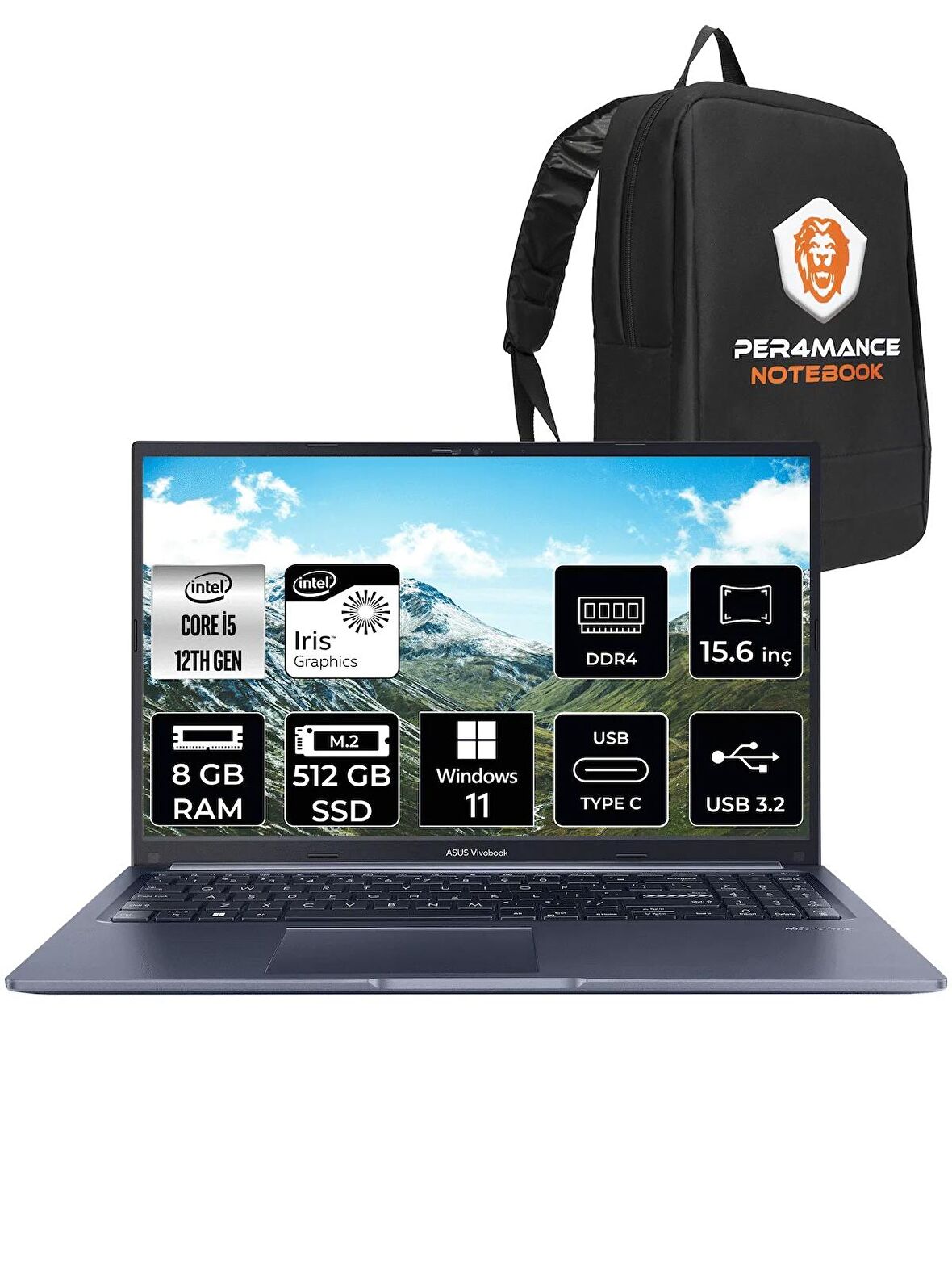 ASUS Vivobook 15 X1502ZA i5 1235U 8GB RAM 512GB SSD 15.6'' FHD W11HOME EJ1071 & PER4 ÇANTA