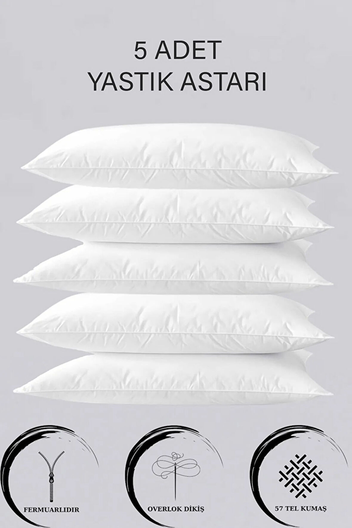 5 Adet Fermuarlı Yastık Astarı | 50x70cm Fermuarlı Beyaz Yastık Kılıfı |yastık Iç Kılıfı Şilte Milt