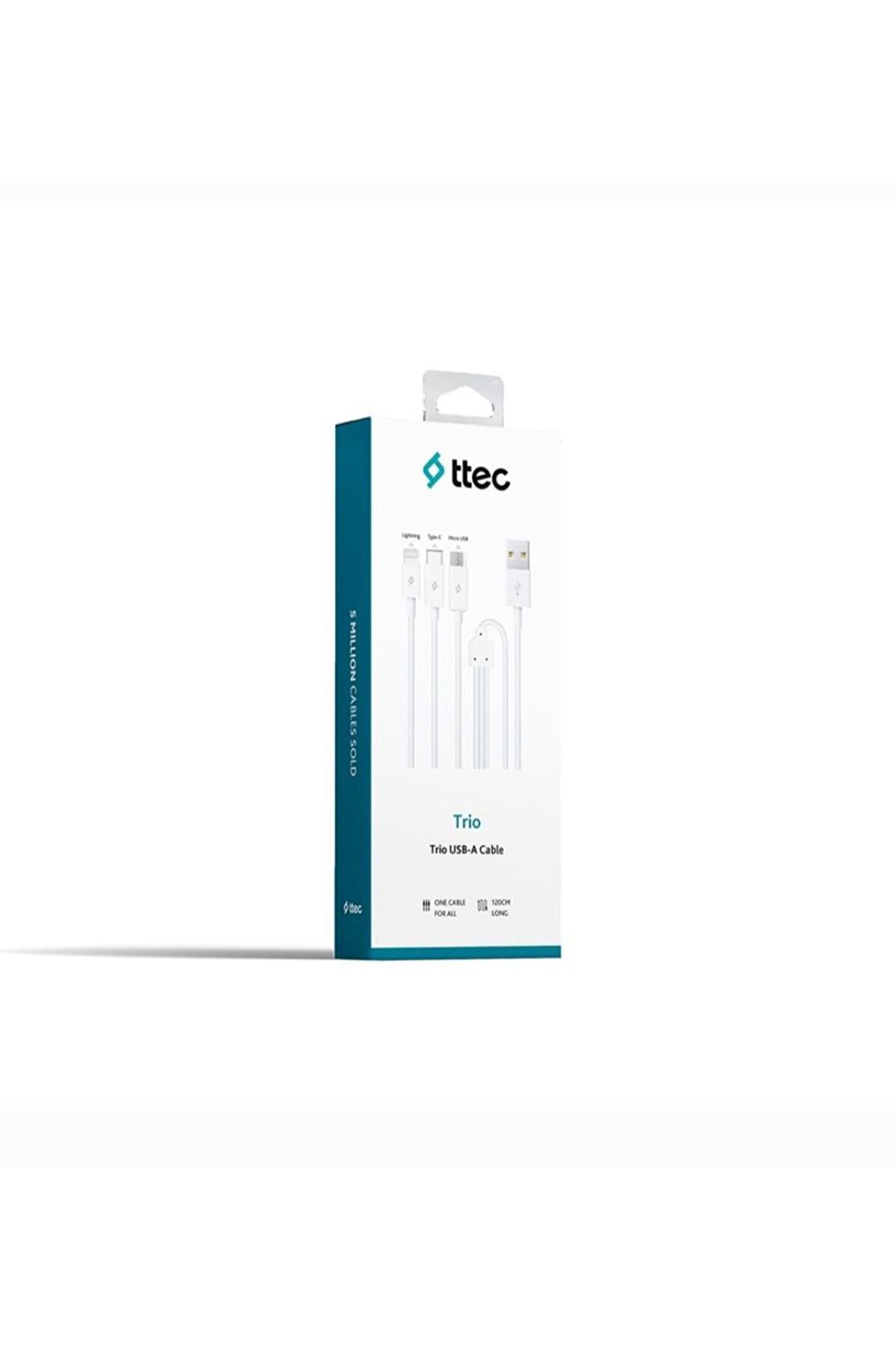 Trio Çoklu Şarj Kablosu Type-C,Lightning,Micro USB 120cm Beyaz - 2DK7521