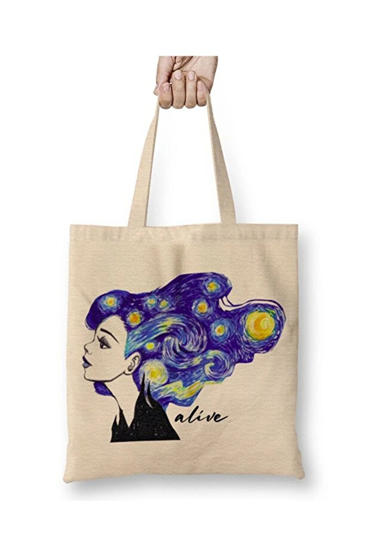 Alive Vincent Van Gogh Bez Çanta Uzun Saplı Alışveriş Çantası Plaj Çantası