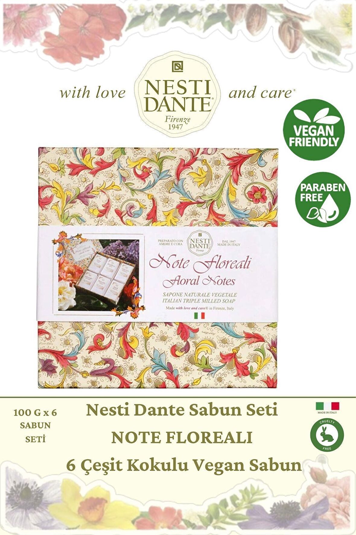 Sabun Seti Note Floreali 6 Çeşit Kokulu Vegan Bakım 6 x 150 Gr