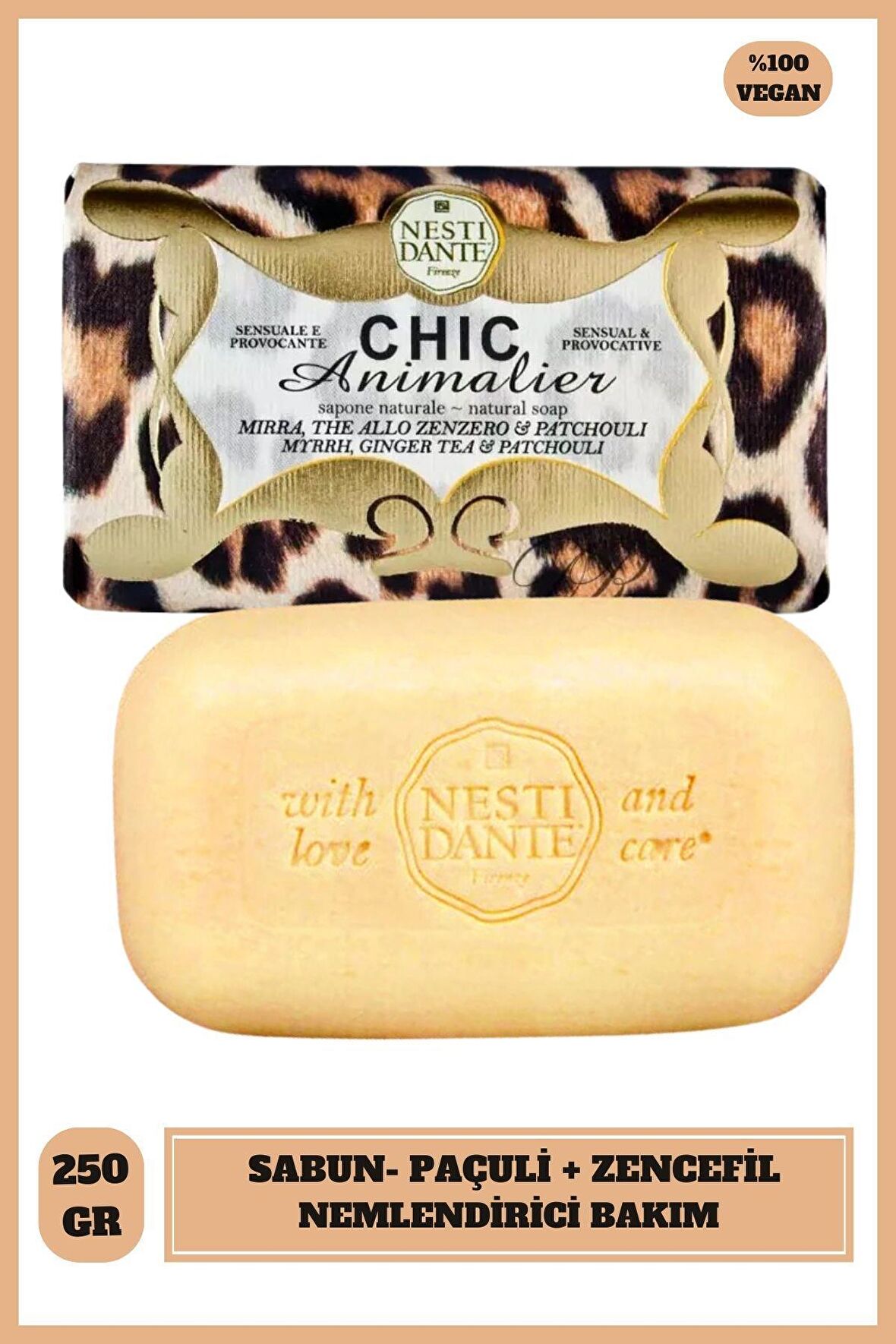 Sabun Chic Animalier Bronze Paçuli ve Zencefil Kokusu Arındırıcı Vegan Bakım 250 g