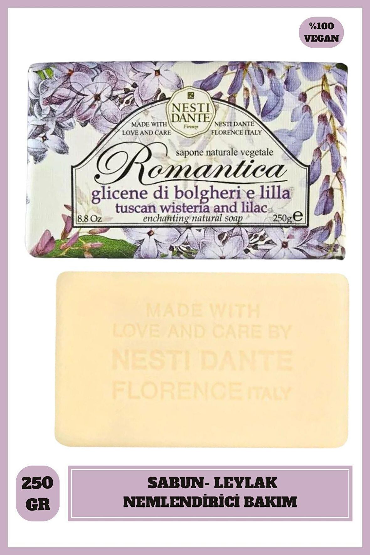 Sabun Romantica Tuscan Wisteria and Lilac Mor Salkım ve Leylak Vegan Bakım 250 g