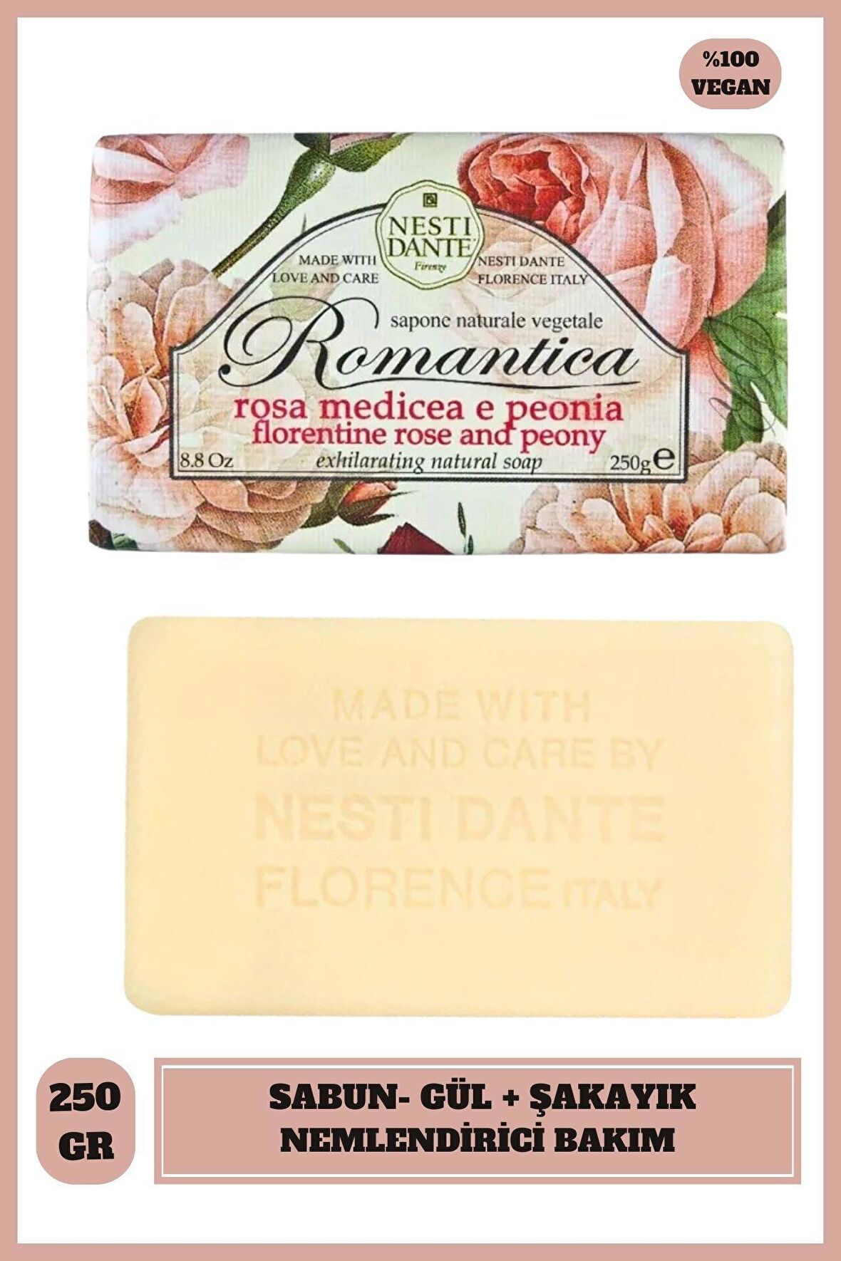 Sabun Romantica Florentine Rose and Peony Gül ve Şakayık Vegan Bakım 250 g