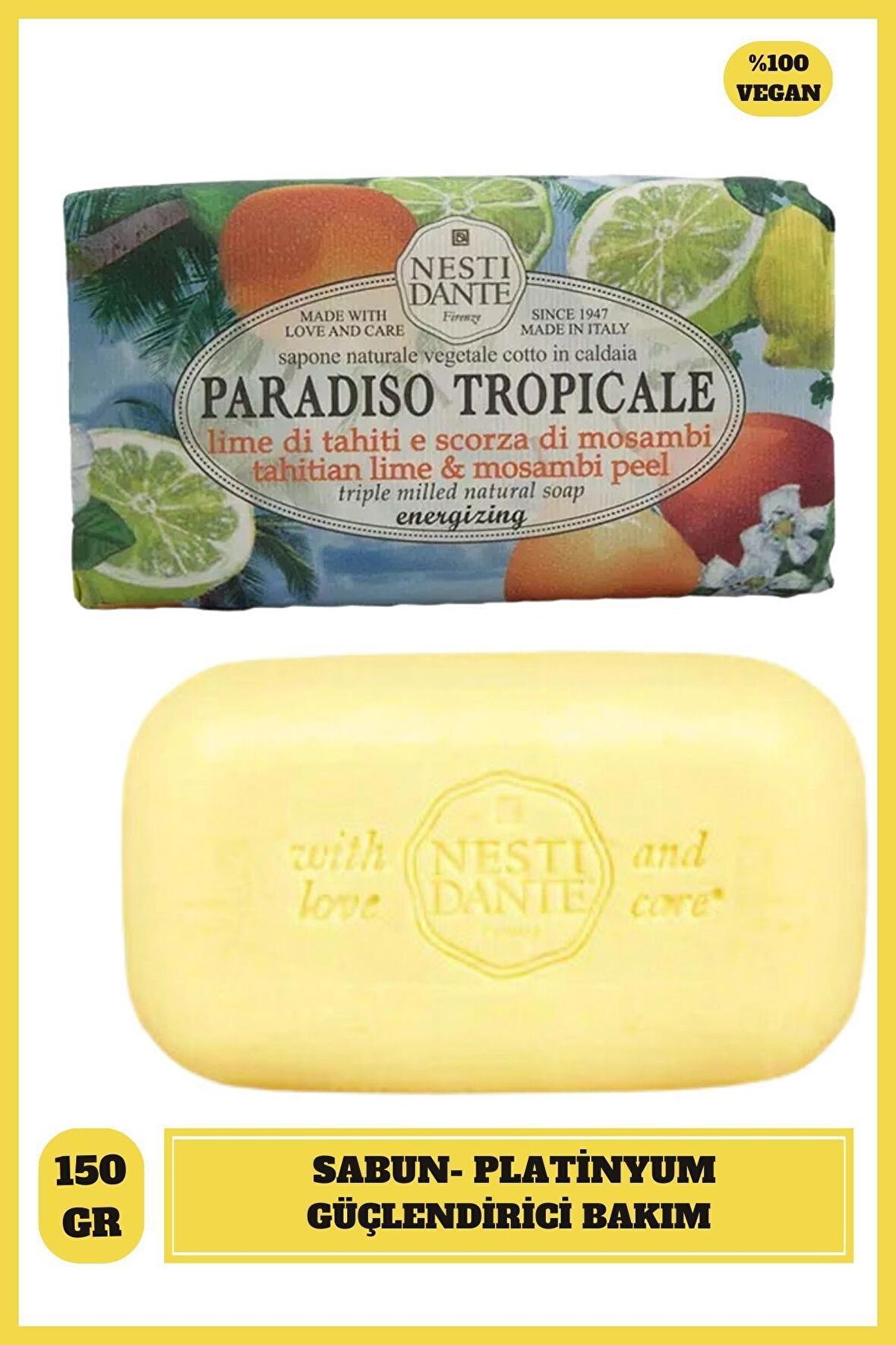 Sabun Paradiso Tropicale Tahitian Lime ve Mosambi Peel Misket Limonu Sıkılaştırıcı Vegan Bakım 250 g