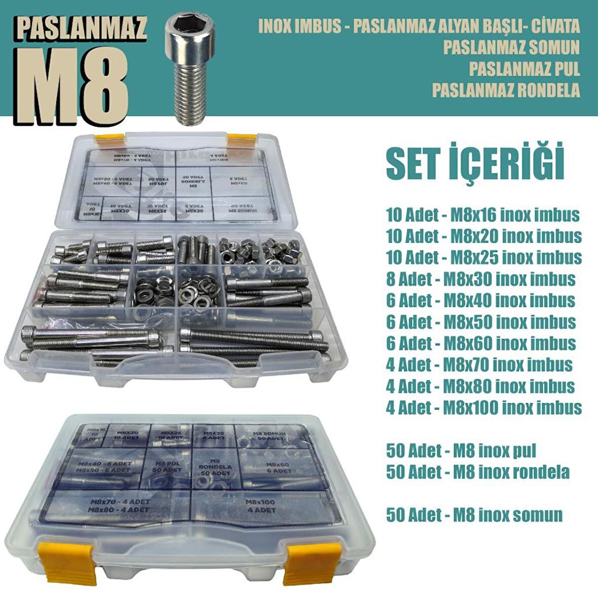 218 Parça M8 Inox Imbus Set