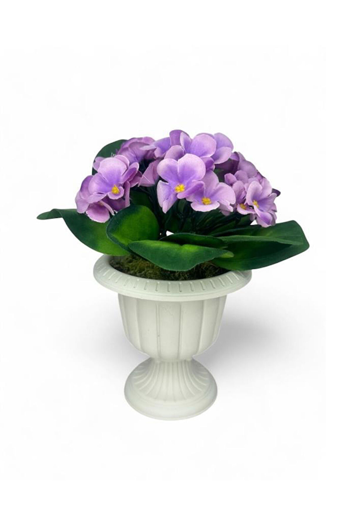 Yapay Çiçek Krem Antik Saksıda Lila Kadife Menekşe Gerçekçi Doku 22cm
