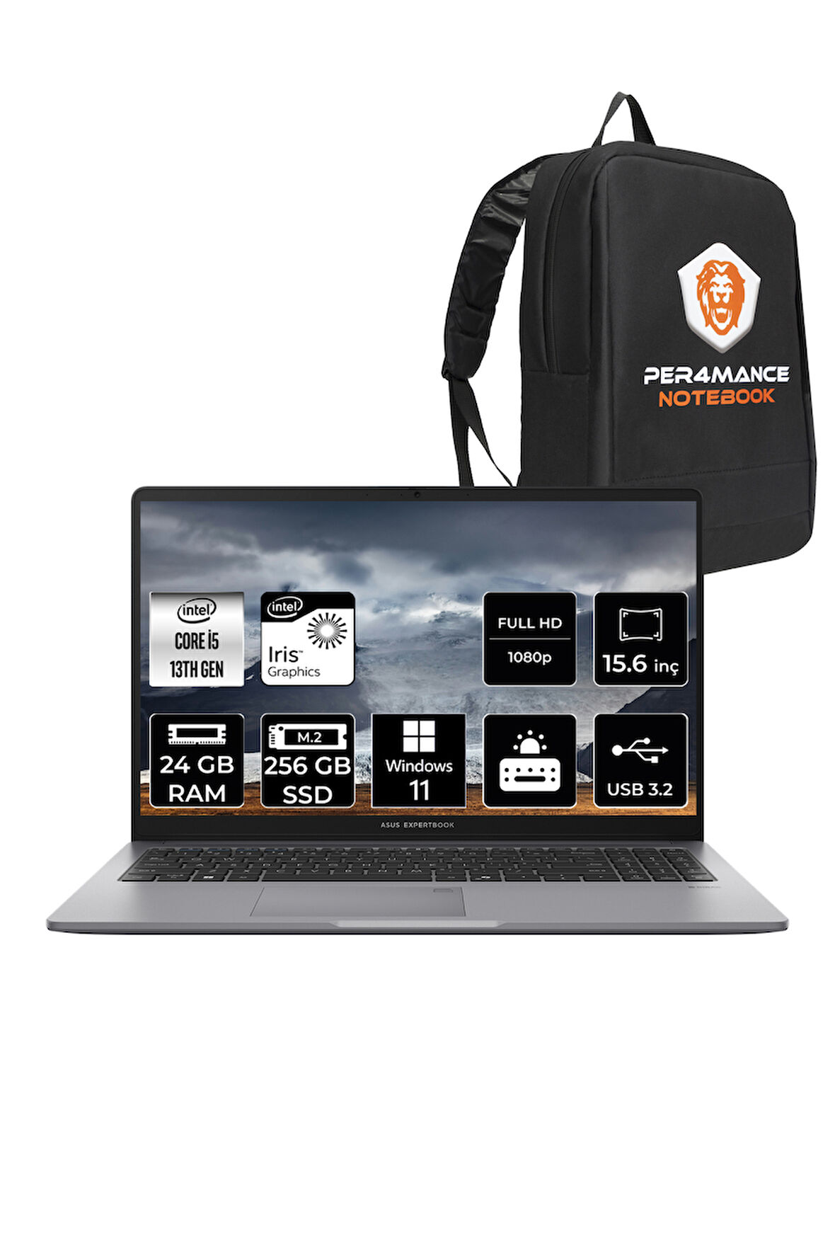 Asus Expertbook P1 P1503 i5 13500H 24GB DDR5 256GB SSD 15.6" FHD WINDOWS11PRO & PER4 ÇANTA