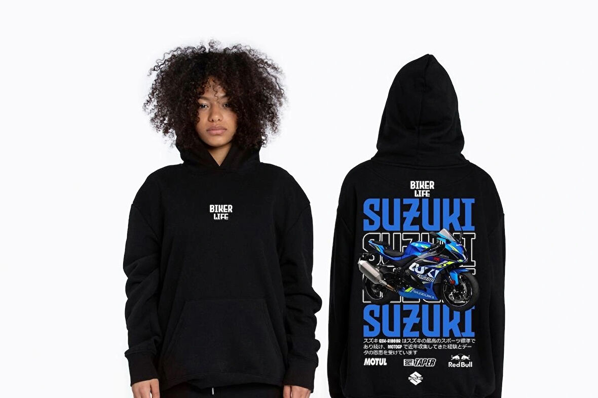 Freeyez Hoodie Suzuki Siyah Mavi Kanguru Cepli Sweat