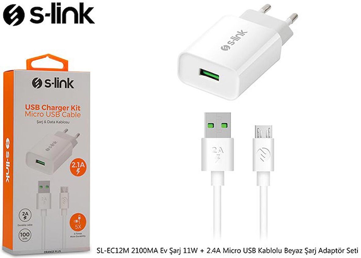 S-Link SL-EC12M Micro USB Hızlı Şarj Aleti Beyaz