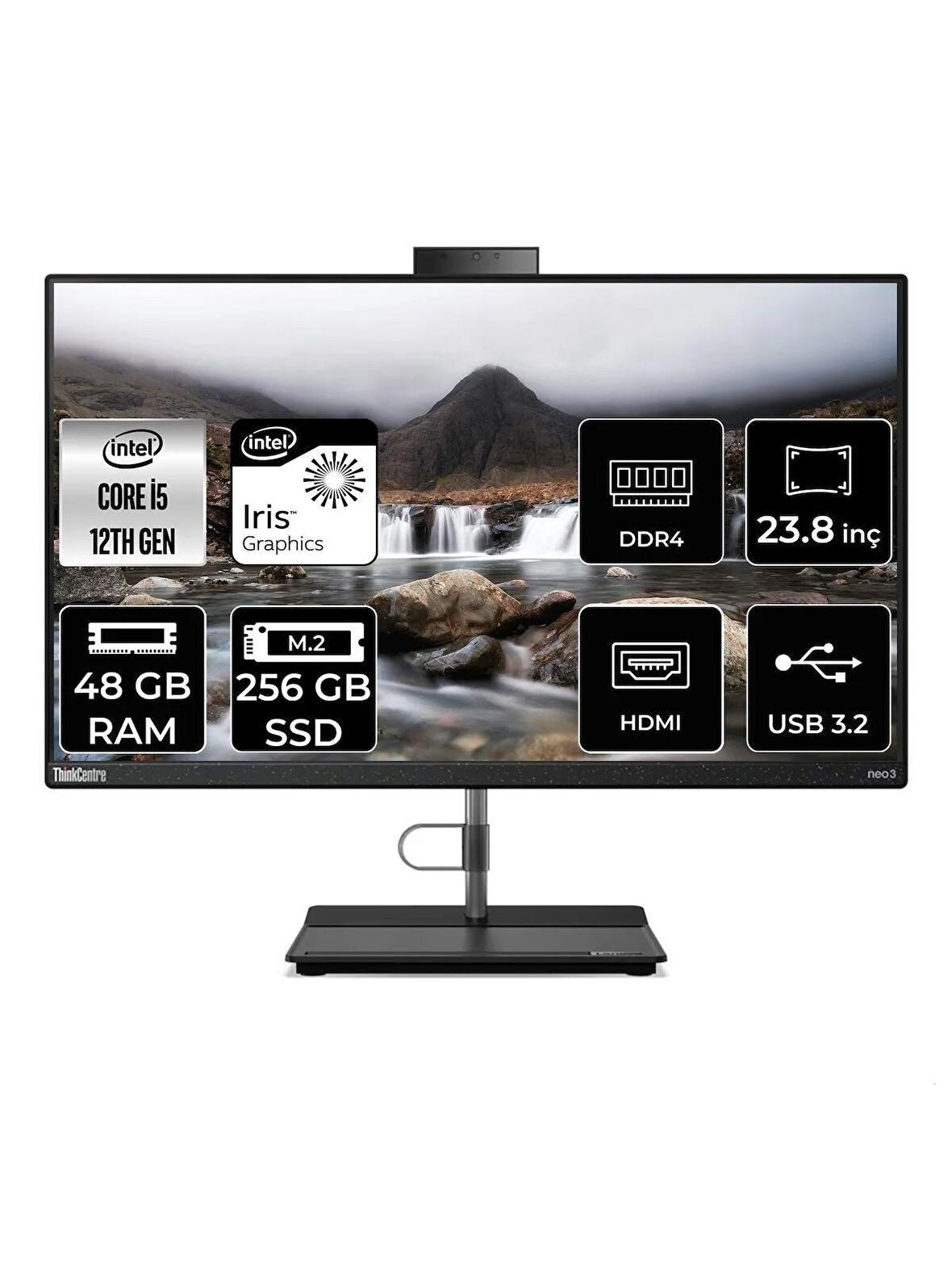 LENOVO THİNKCENTRE NEO 30A i5 1240P 48GB RAM 256GB SSD 23.8" FHD FDOS ALL IN ONE PC 12B0002CTX 