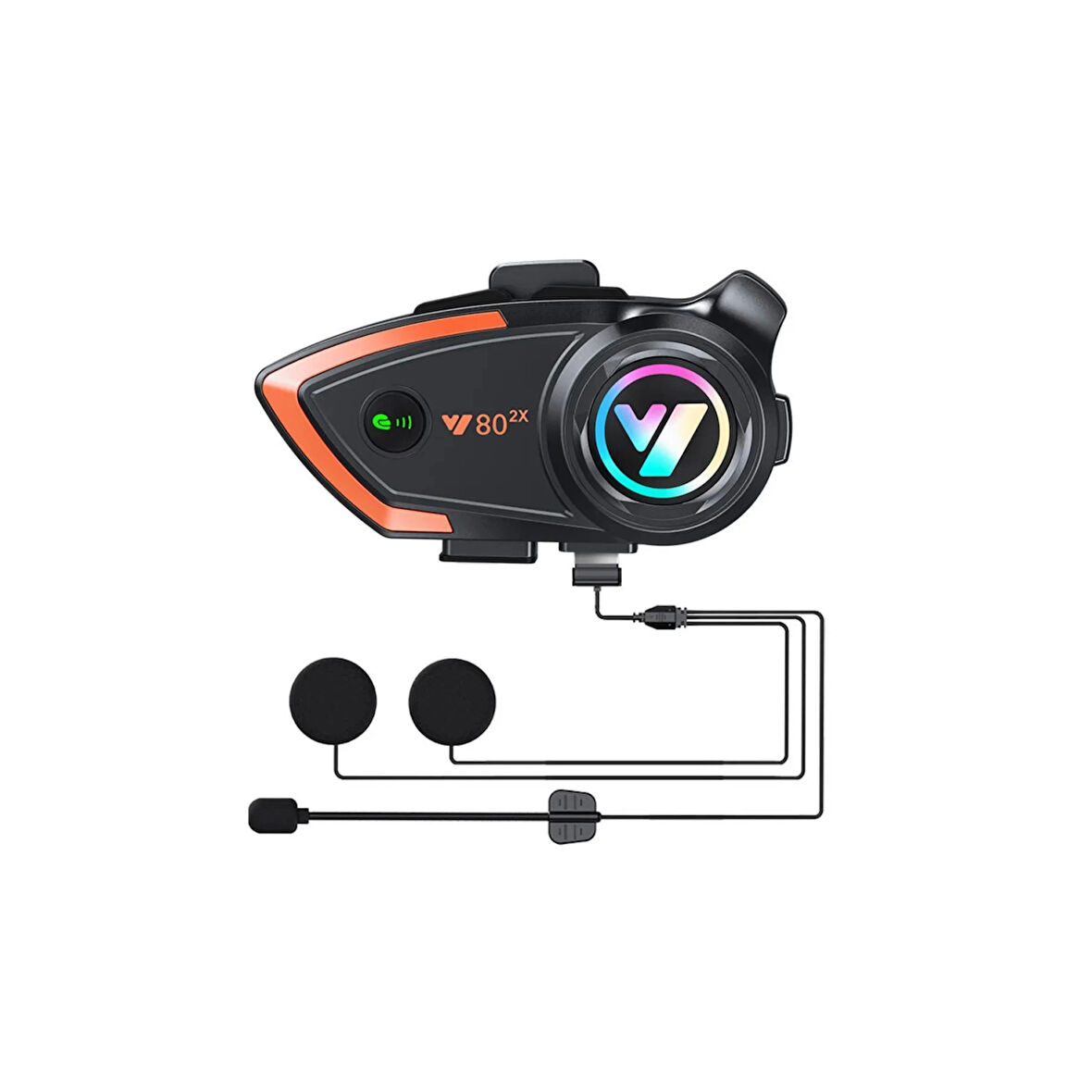 Yeni Model Y80-2x Motosiklet İntercom 2 Kişilik Bağlantı Rgb Işıklı Bluetooth Kulaklık Seti