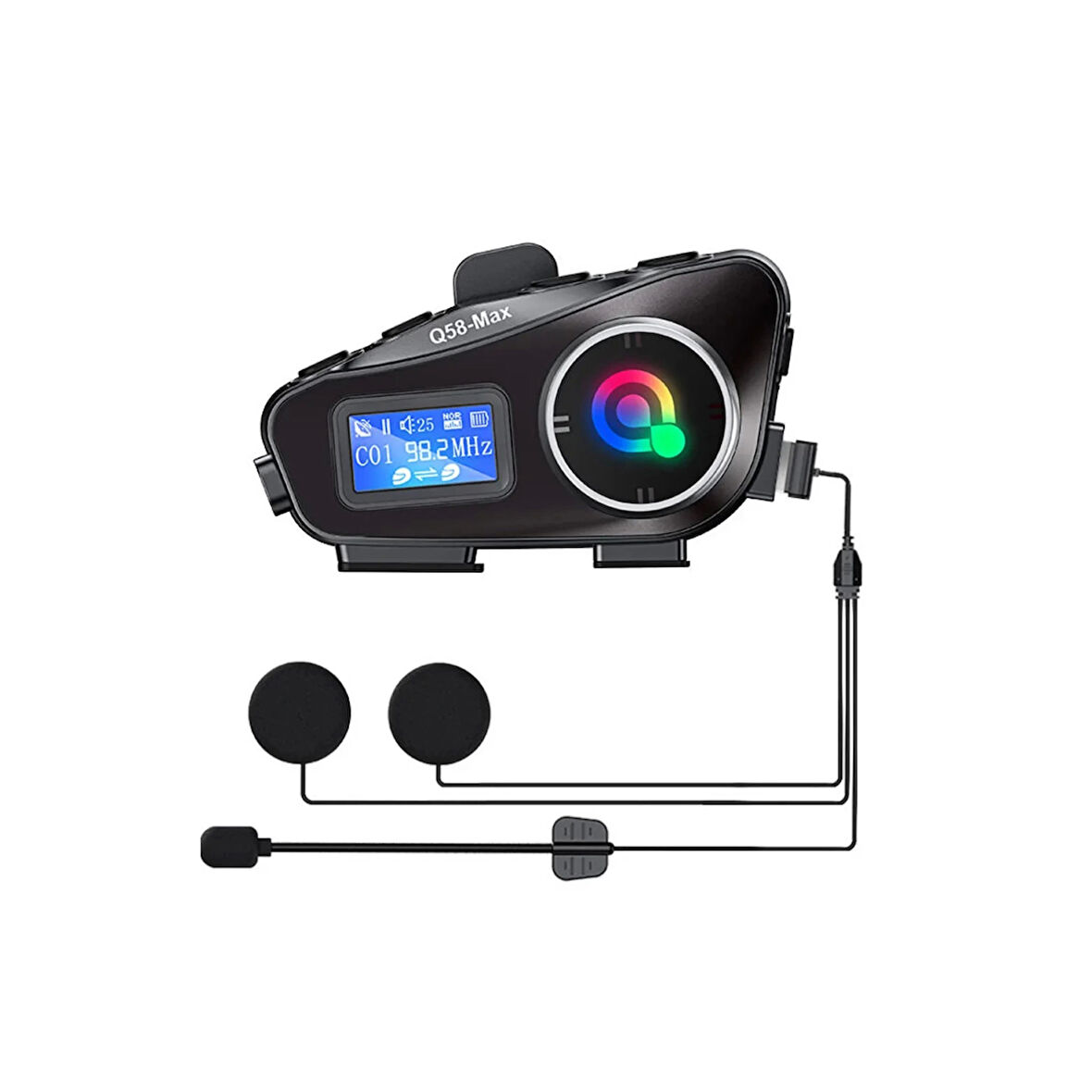 Q58-max Radyolu 2 Kişi Bağlantılı Bluetooth Kask Kulaklık Ekranlı Fenerli Müzik Ve Telsiz Intercom