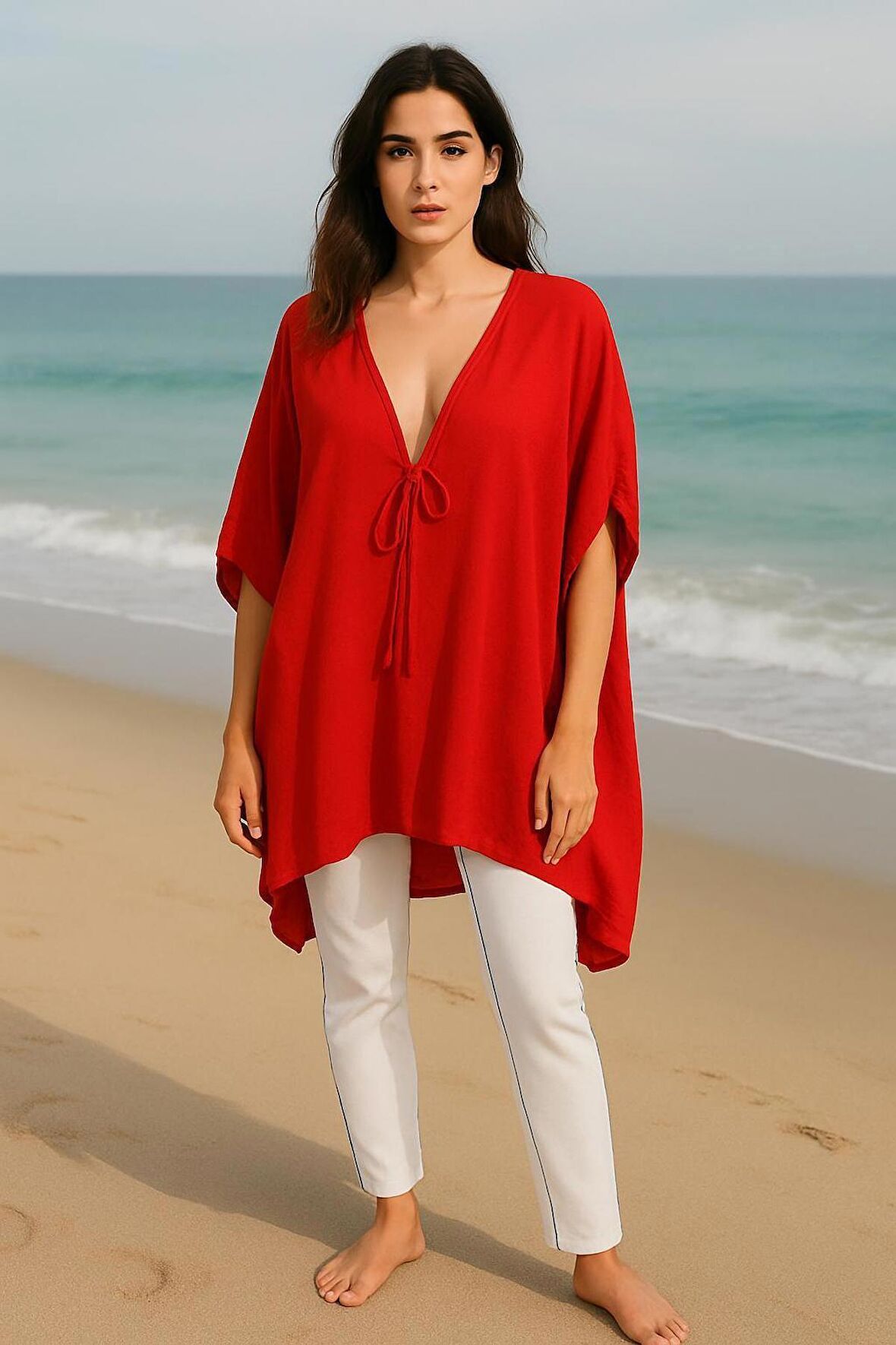 Handmade Önden Bağlamalı Kimono Tarzı Plaj Pareo Elbise Tunik