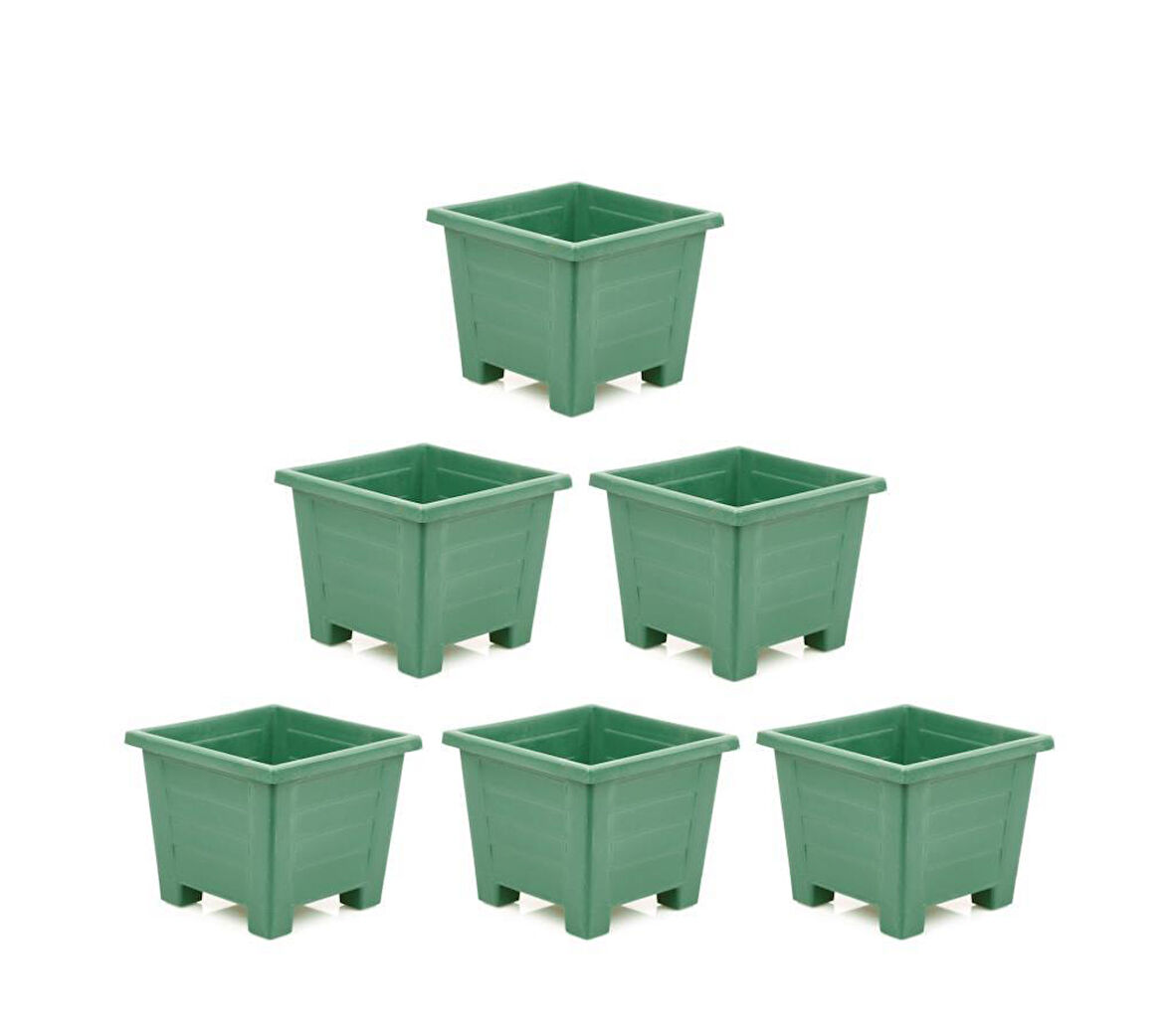 Omnipazar SY-5846 Dekoratif Plastik Kare Ayaklı Saksı 7 lt Yeşil 6 Adet