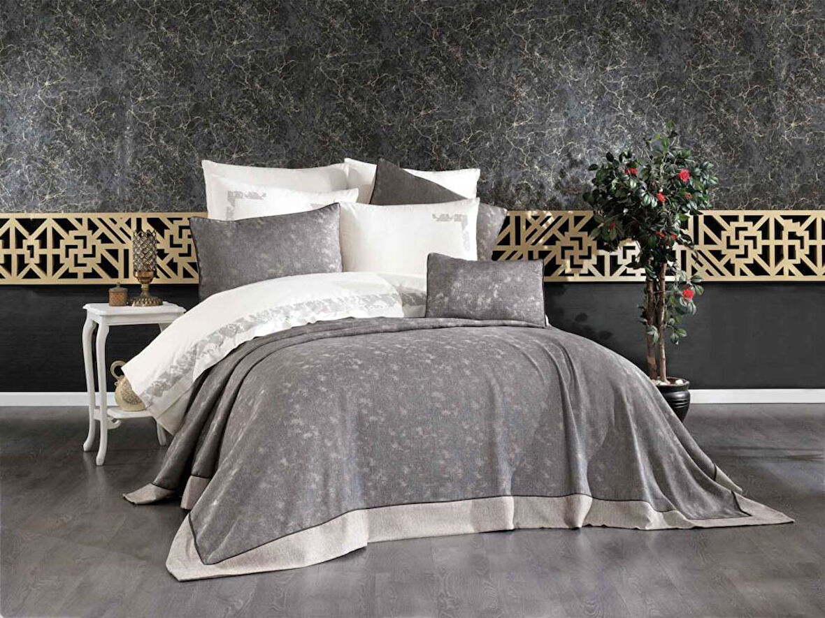 VNL BUTİK YATAK ÖRTÜSÜ ÇİFT KİŞİLİK DENİZ GRİ